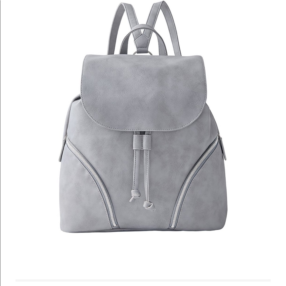 Grey backpack with zippers